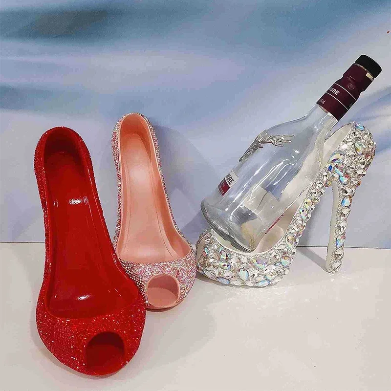 Luxury Diamond High Heel Shoe Wine Rack Wine Bottle Storage Holder Rack Home Kitchen Bar Atures Indoor Decoration Figurines