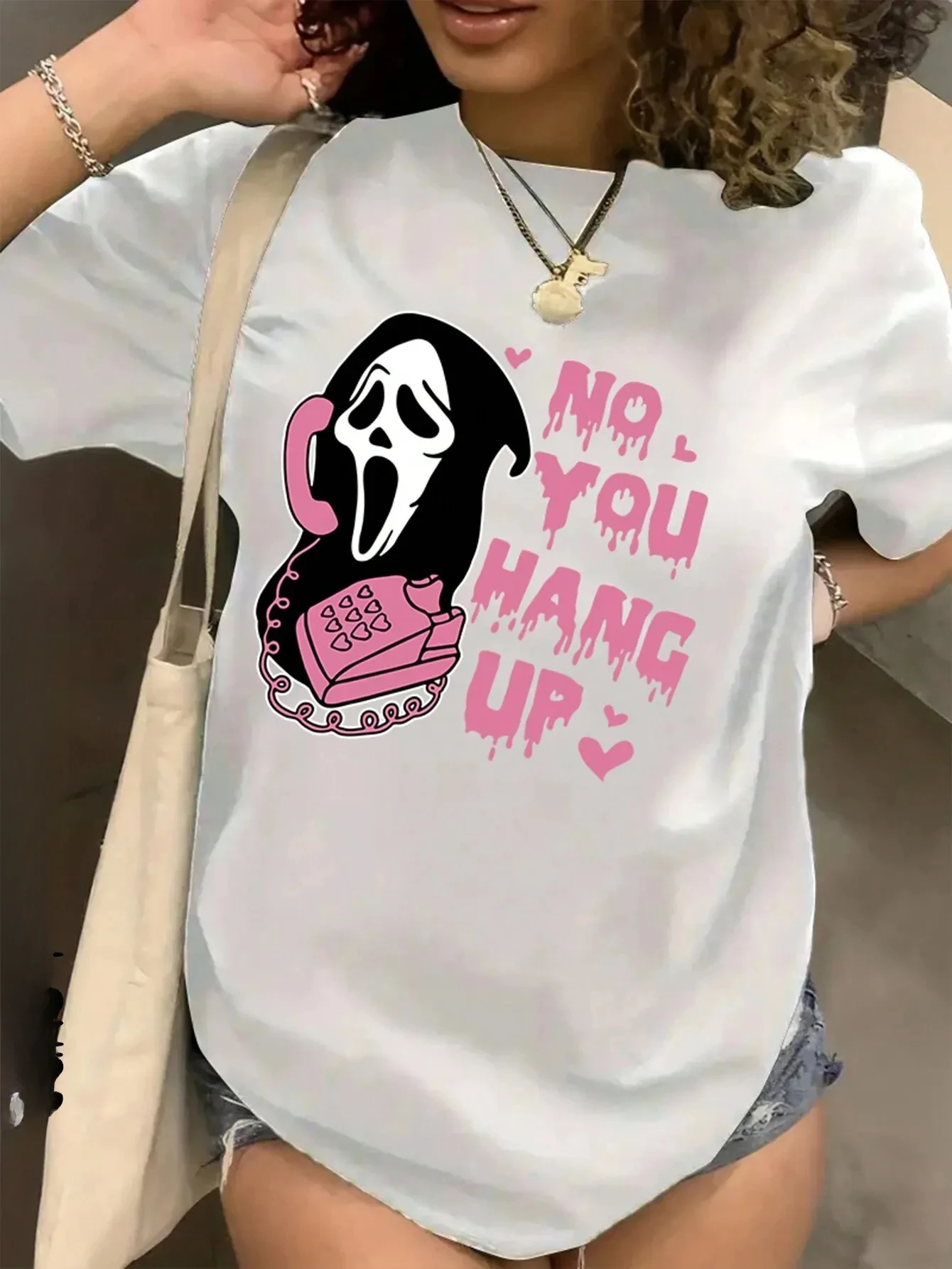 Summer Women Cute Cartoon Ghost T-Shirt Fashion Letter Short Sleeve Clothing Female Lovely Tops Tees Casual Streetwear Y2k Top