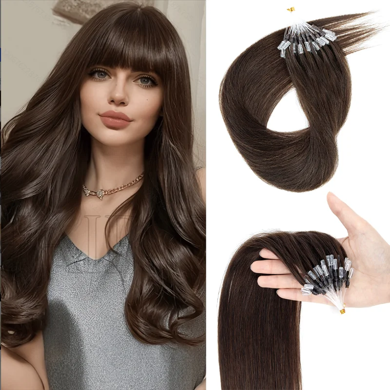 Premium Micro Link Human Hair Pieces Straight Smooth Glossy Texture 12inch 16inch 20inch 30G Micro Loop Hair Extensions For Daily Makeover