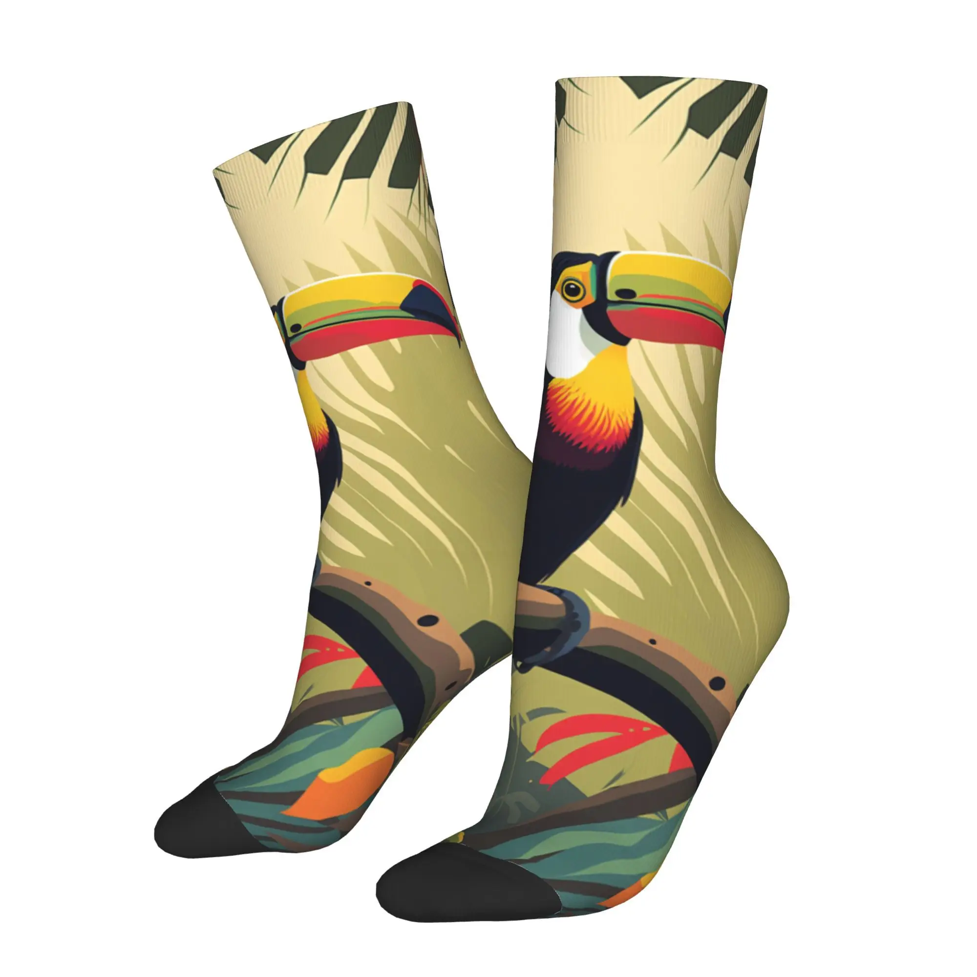 1pc Beautifull Bird Toucan  Printed Men's Socks Novelty Hip Hop Harajuku Pattern Crew Sock Casual Gift