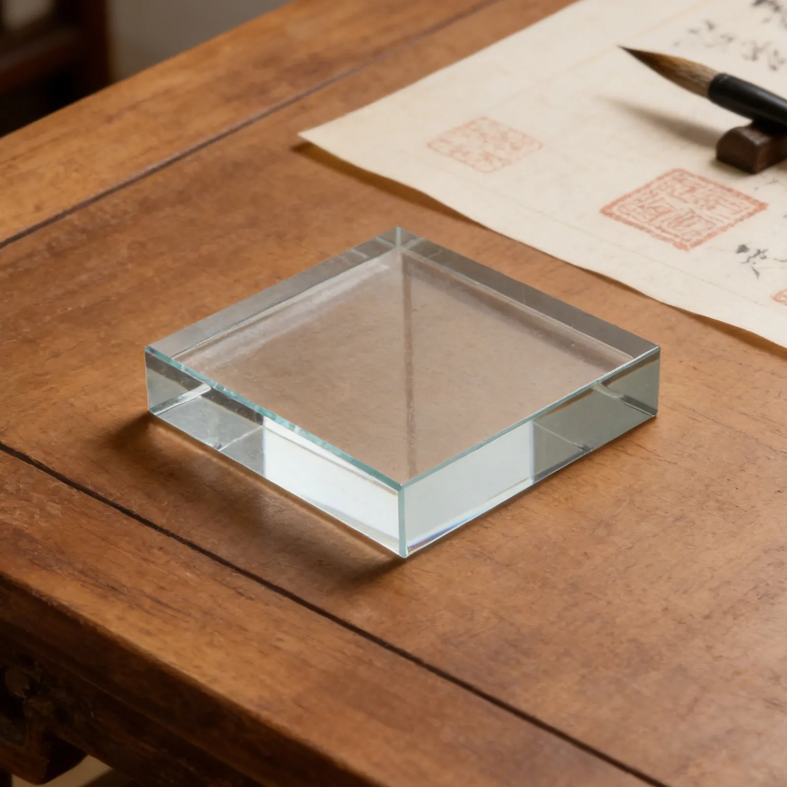 Transparent Rectangle Paperweight Decorative Glass Block for Office Desk Calligraphy Practice Craft Pattern Weight Fabric