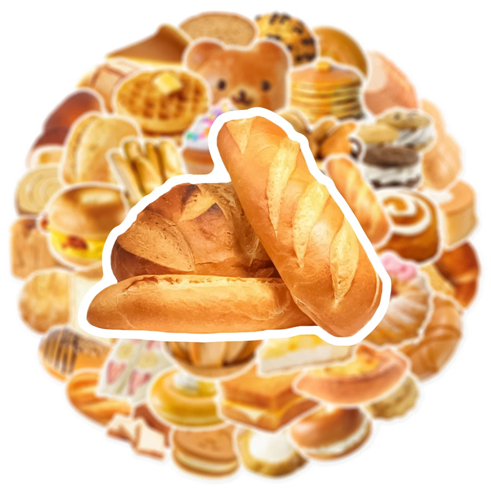 10/30/50pcs Gourmet Bread Cake Food Cartoon Stickers Aesthetic Decals Decorative Stationery Phone Case Laptop Cute Sticker Packs