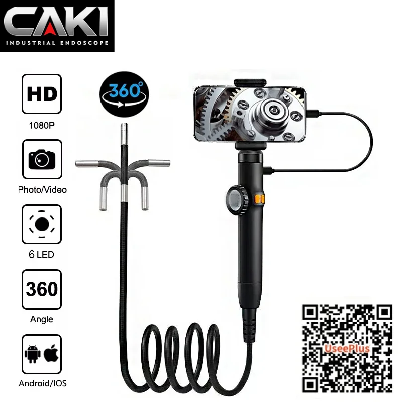 Two-Way 360 ° Rotating Borescope, 1080P Camera, endoscope with Light, 6mm Waterproof Probe, Endoscope with Android/iOS Phone
