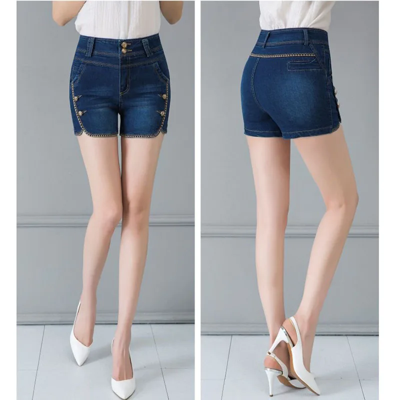 Short en jean élastique taille haute grande taille, slim et polyvalent, jambe droite, décontracté, vêtements d'extérieur d'été, nouveau, 2024