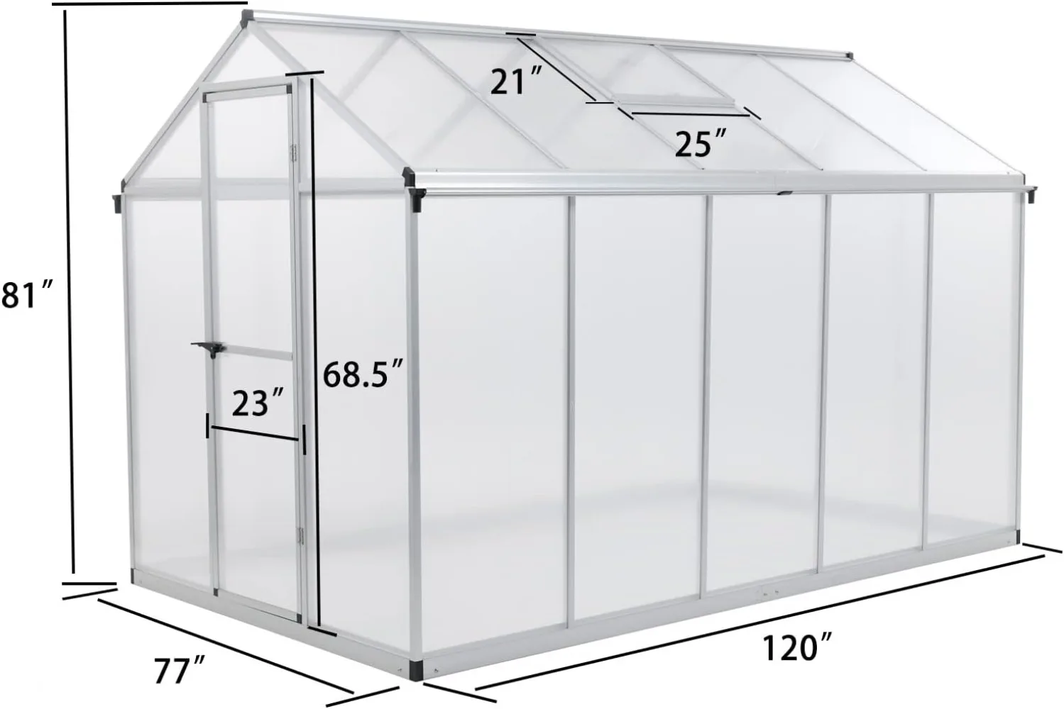 6' x 10' Walk-in Polycarbonate Greenhouse with Heavy-Duty Aluminum Frame, 2 Vent Windows & Lockable Door for Outdoor.