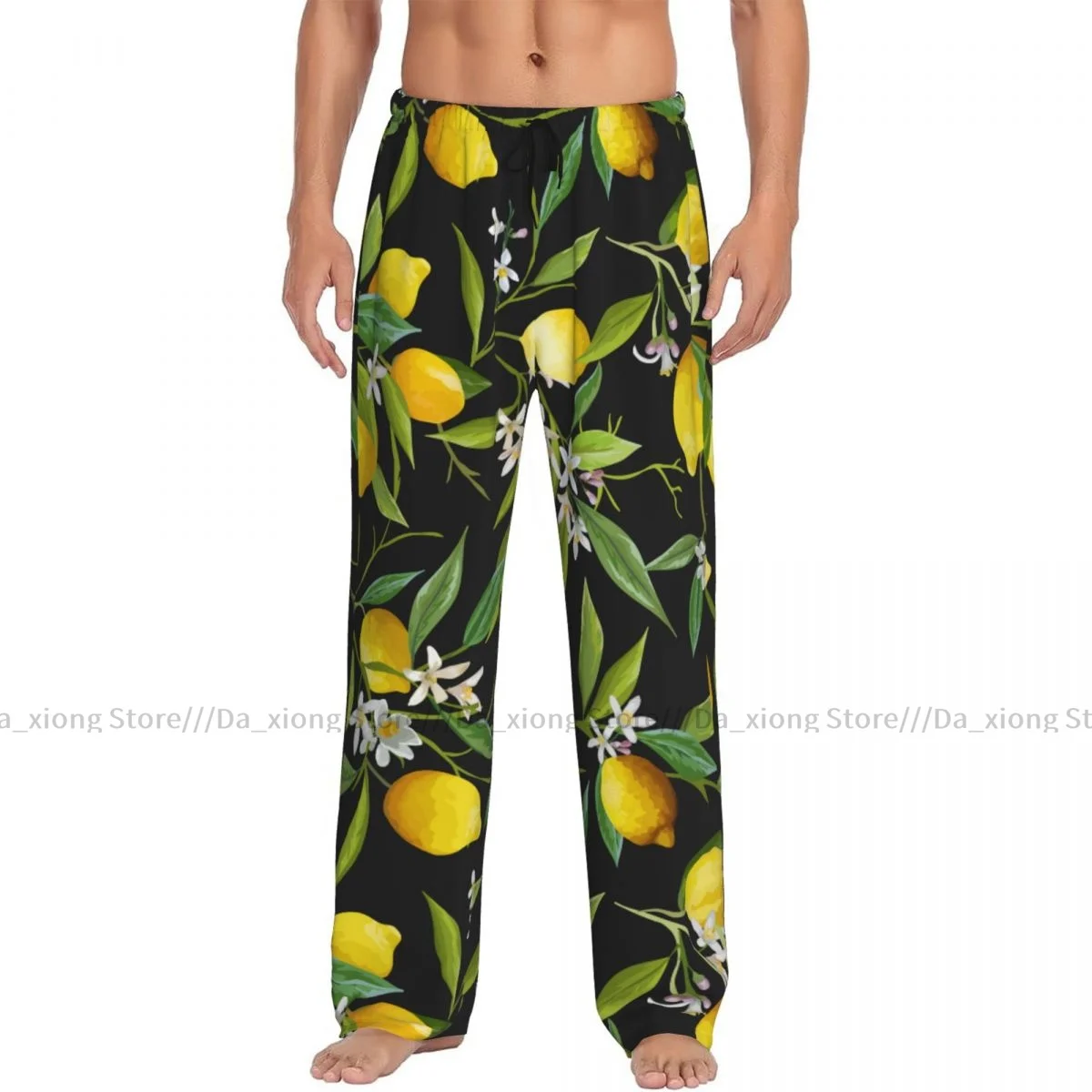 Men's Sleepwear Loose Sleep Pants Pajamas Lemon Fruits Floral And Leaf Long Lounge Bottoms Casual Homewear