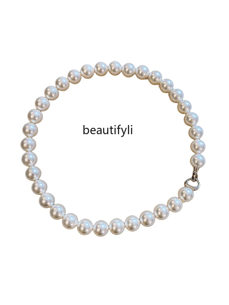 

925 Silver Australia White Pearl Necklace Female Strong Light Luxury Hong Kong Style Clavicle Chain Gift Fashion