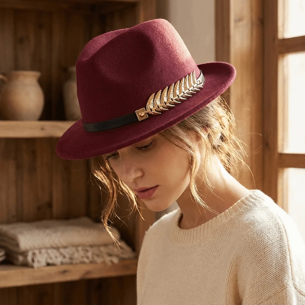 Fashion Wide Brim Wool Felt Fedora Hat Multi Color Soft Jazz Hat Chic Fish Bones Design Dress Hat Autumn Winter