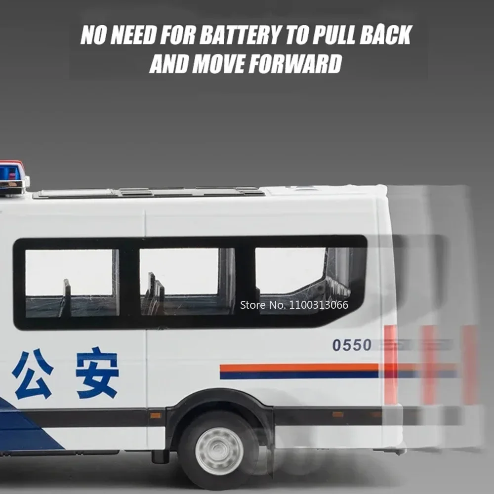 1:24 Alloy Diecast Police Cars Bus Model Toys with Light Sound Vehicle Rubber Tires Decoration Autos Toy for Kid Festival Gifts