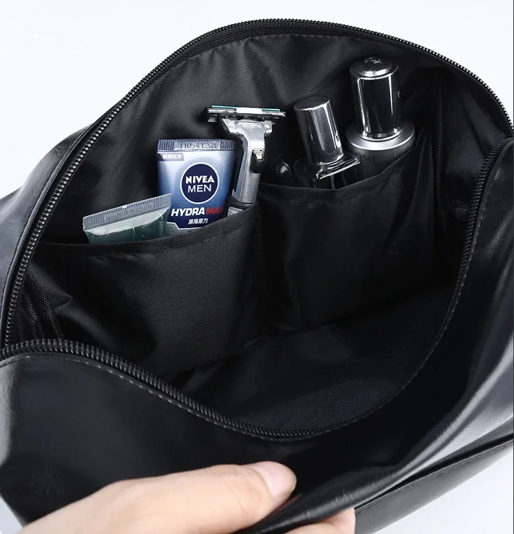 Zipper PU Leder Männer Business Tragbare Lagerung Tasche Toilettenartikel Organizer Frauen Reise Kosmetik Tasche Hängen Wasserdichte Waschen Beutel – Detail 9