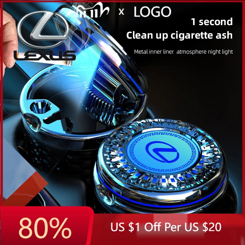

2026 Hot Interior Stickers LED Car Ashtray Portable Cigarette Butt Trash Box For Lexus RX300 IS200 IS250 ES350 Ct200h UX250h NX3