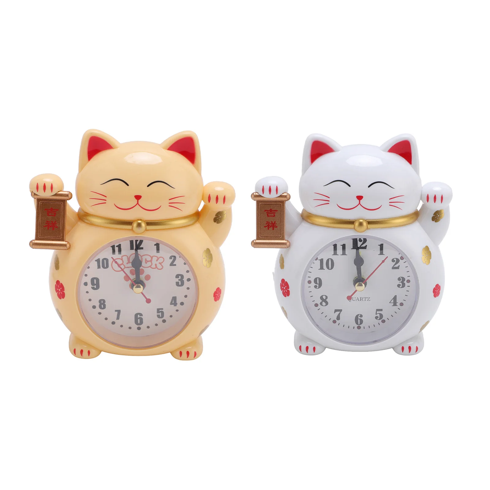 Reloj de gato de la suerte, reloj despertador de plástico preciso con bonito dibujo de gato de la suerte para el hogar, 1 ud.