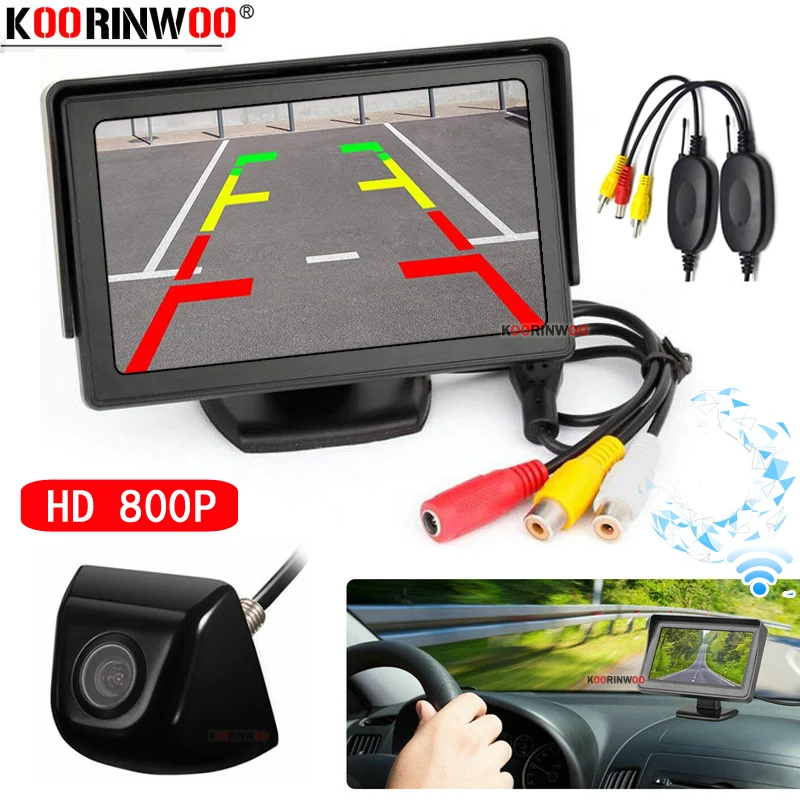 

Koorinwoo Wireless Parking 4.3Inch functional LCD Monitor Screen Suction top Wide Angle Accessories IP68 Car Rear View Camera