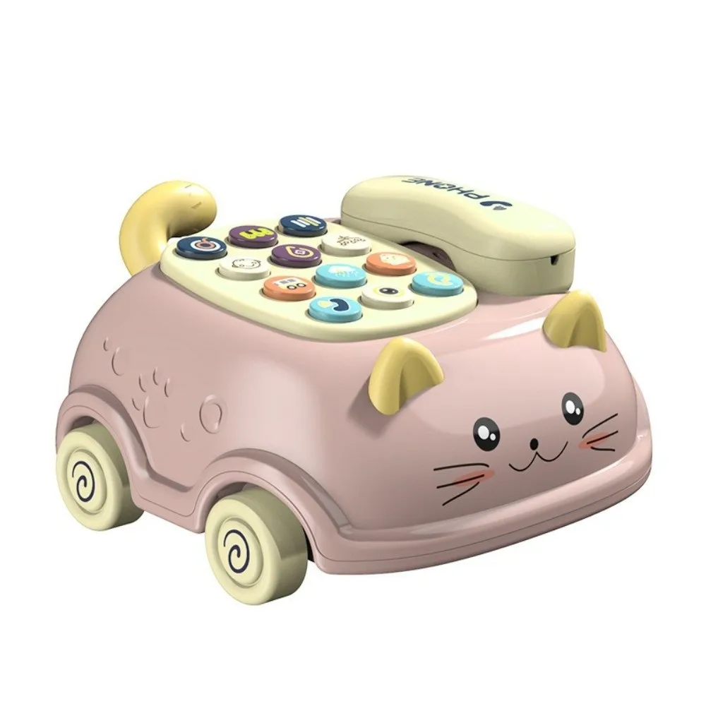 3-in-1 Telephone Cat Bus Shaped Built-in Music Light Early Education Bilingual Function Piano Sound Effect Musical Phone