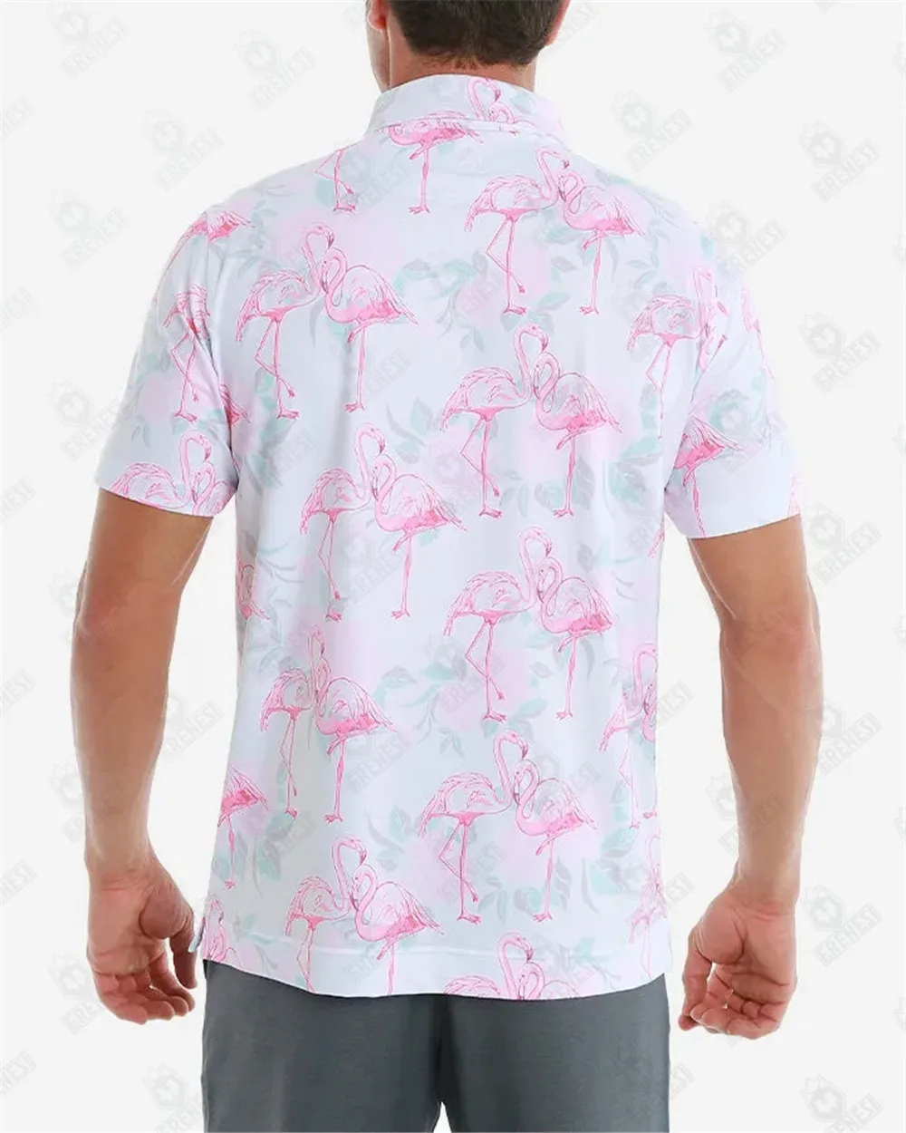 New Pink Flamingo Summer Men's Polo Golf Apparel Classic Moisture Wicking Dry Short Sleeve Quick Dry Printed Golf T-shirt