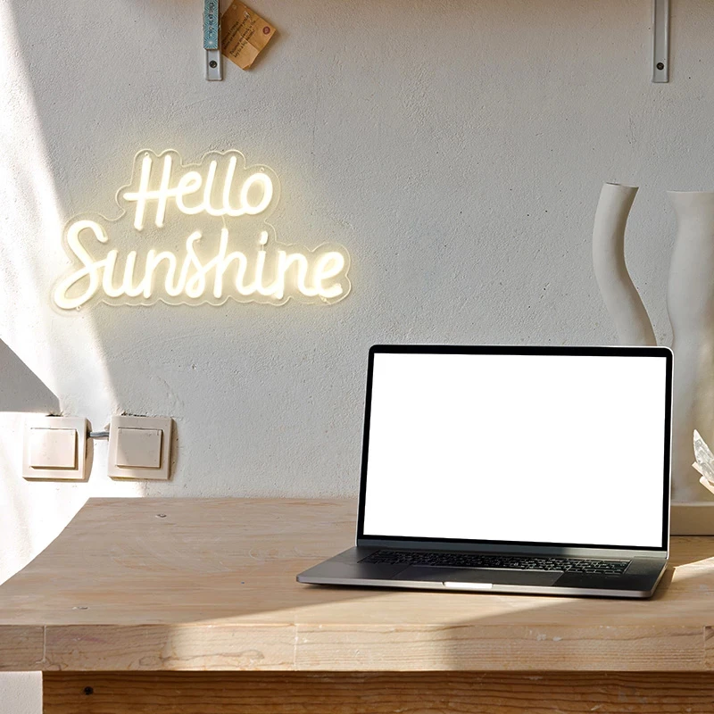 Signe au néon personnalisé Hello Sunshine, lumière chaude pour chambre à coucher, cadeau de Festival d'anniversaire pour filles, veilleuse, décoration murale