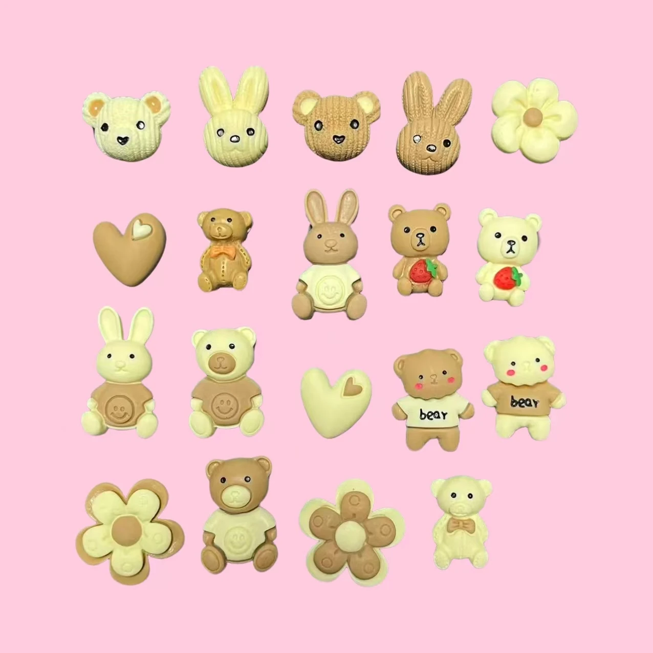 

10pcs cartoon cute elegance coffee color bear flower love heart bunny resin charms diy crafts supplies junk phone case decor