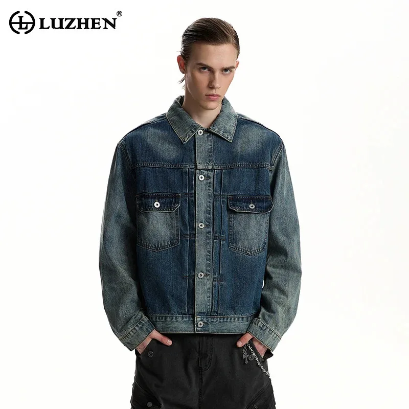 LUZHEN 2026 Spring New Gradient Washed Elegant Temperament Pockets Decorate Denim Jacket Men's Fashion Casual Male Coat JY6196