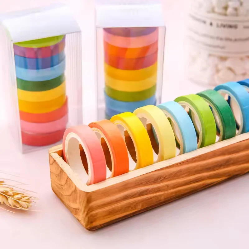 10pcs Rainbow Solid Color Tape Set DIY Diary Decoration Hand Account Collage Gift Packaging Decoration