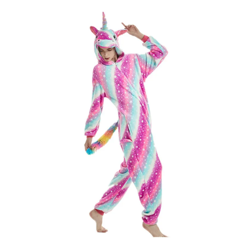 Animal Romper Unicorn Kigurumi Onesie Pyjamas Unisex Flannel Jumpsuit Halloween Party Cosplay Costumes For Adults