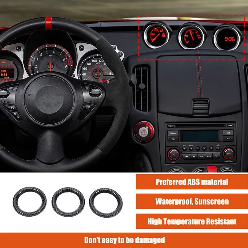 

For Nissan 370Z Z34 2009-2020 ABS Carbon Fiber Car Dashboard Clock Watch Decorative Ring Cover Sticker Car Accessories 3Pcs