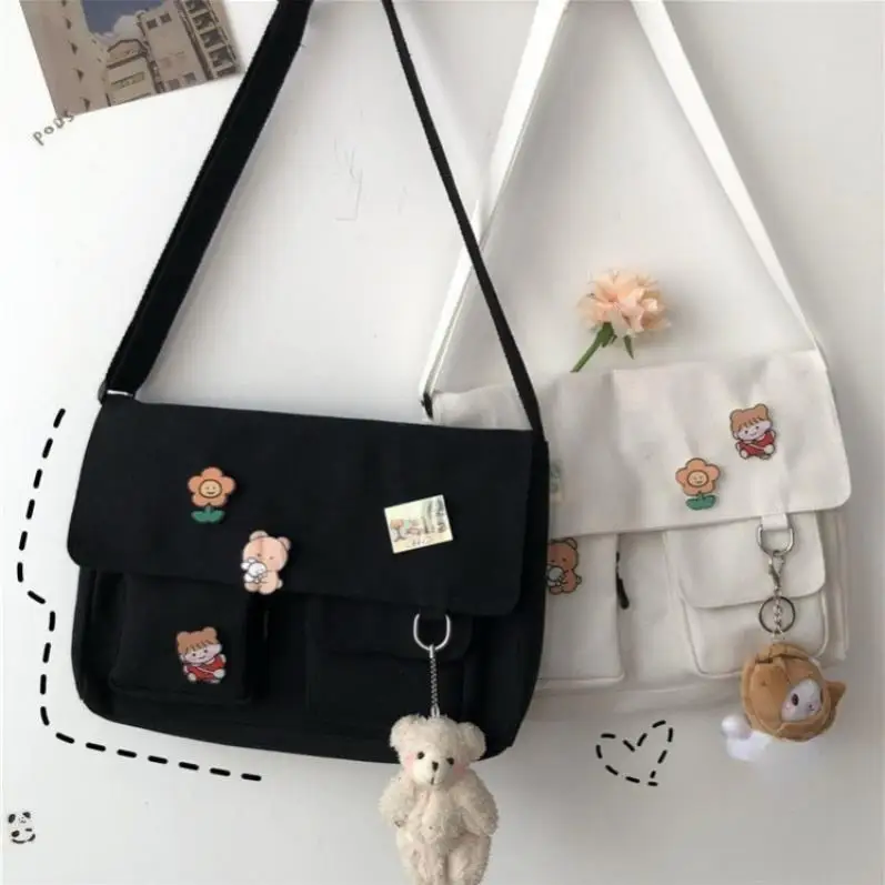 

Cute Japanese Design Large Capaci Canvas oulder Bag for Women Korean Sle Student Crossbody Bag Commuter Tote Bag