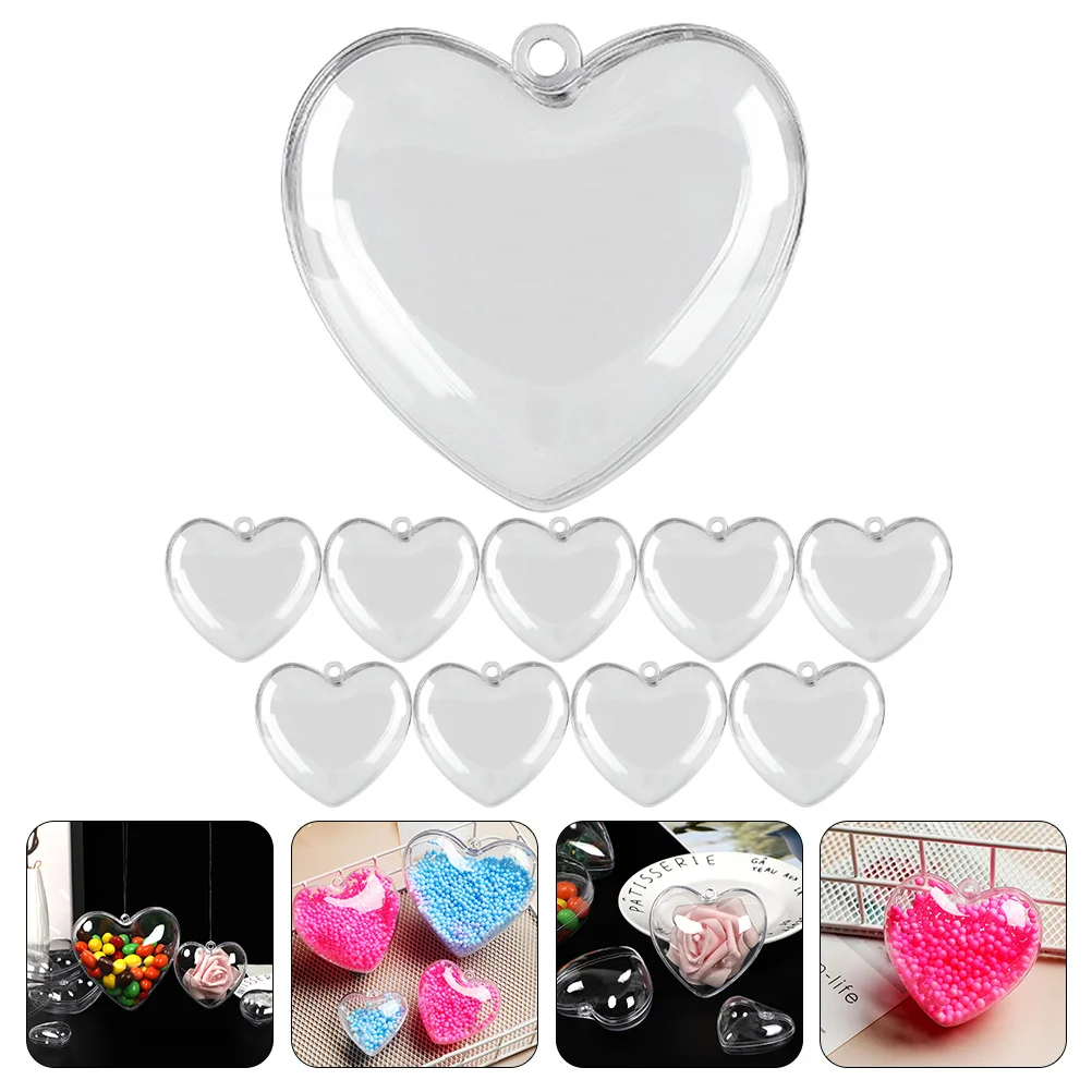 Pendentif coeur transparent pour décoration de mariage, ornements transparents pour artisanat, plastique remplissable, ikChristmas, 10 pièces