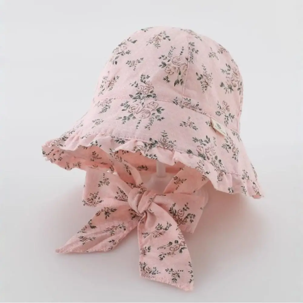 

Retro Floral Print Infant Sun Hat Cotton Breathable Toddler Bucket Hat with Chin Strap Soft Sun Protection Hat