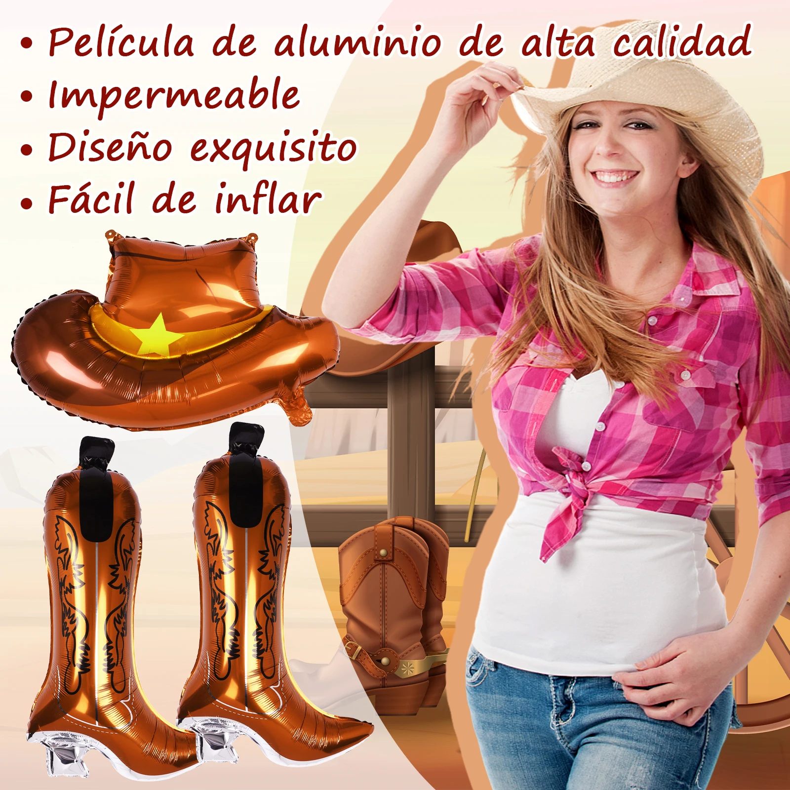 8 Pcs Western Themed Party Balloons Include 4 Pcs Cowgirl Boot Balloons And 4 Pcs Cowgirl Hat Foil Balloon, Bachelorette Party D