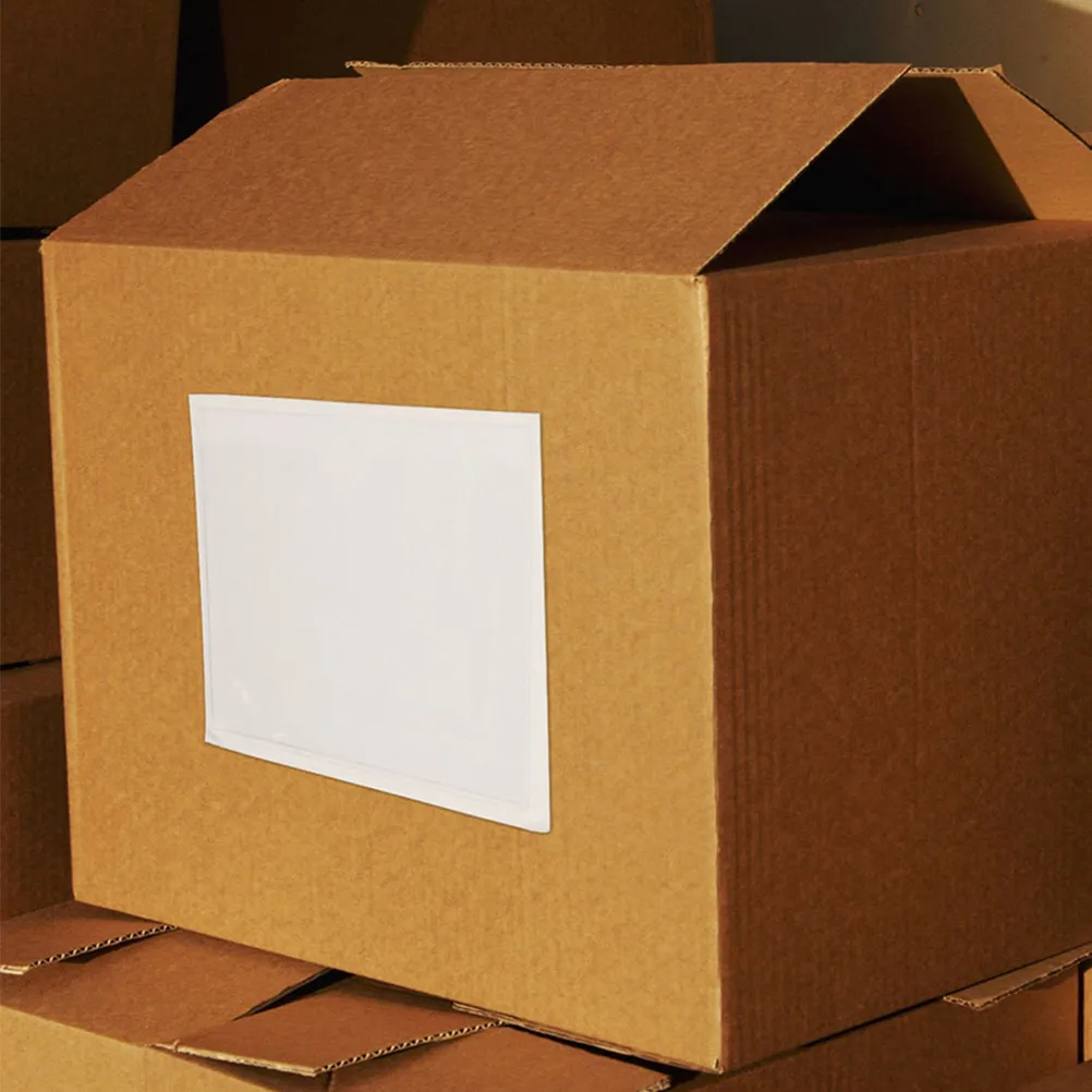 50Pcs Clear Label Sleeves Self Adhesive Transparent Plastic Pockets for Cardboard Boxes Shipping Labels Inventory Control
