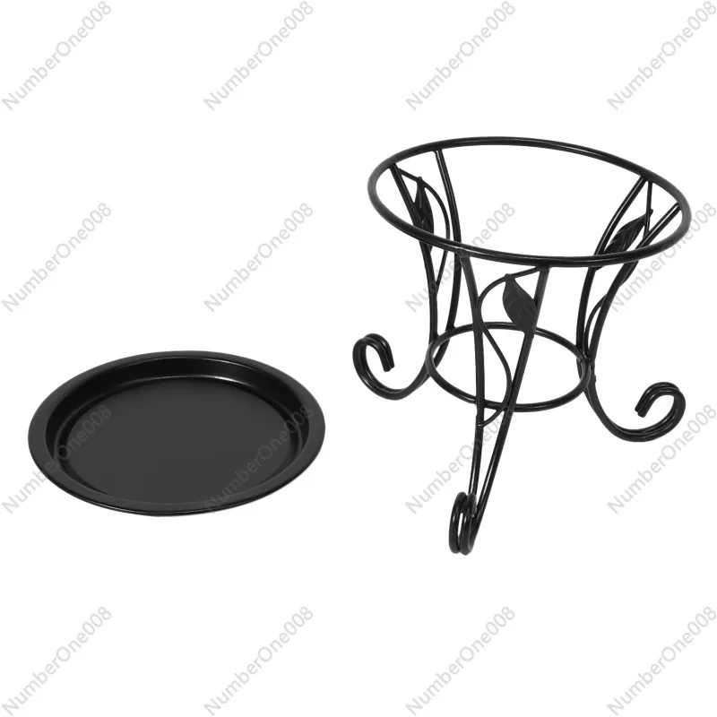 2X European Style Mini Flower Stand Flower Pot Rack Iron Desktop Balcony Plant Shelf with Tray​