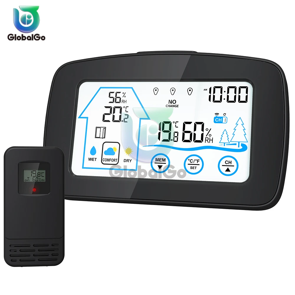 Large LCD Touch Screen Wireless Digital Indoor Outdoor Thermometer Hygrometer Weather Station For Home