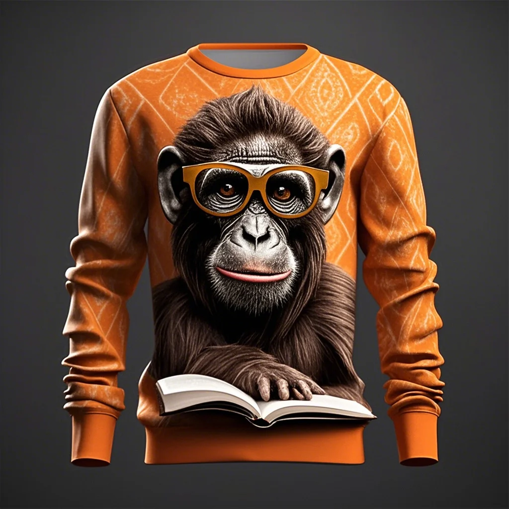 

Men's Funny Monkey Graphic Sweatshirt 3D Print Animal Gorilla Pattern Round Neck Pullover Oversize Daily Casual Personality Tops
