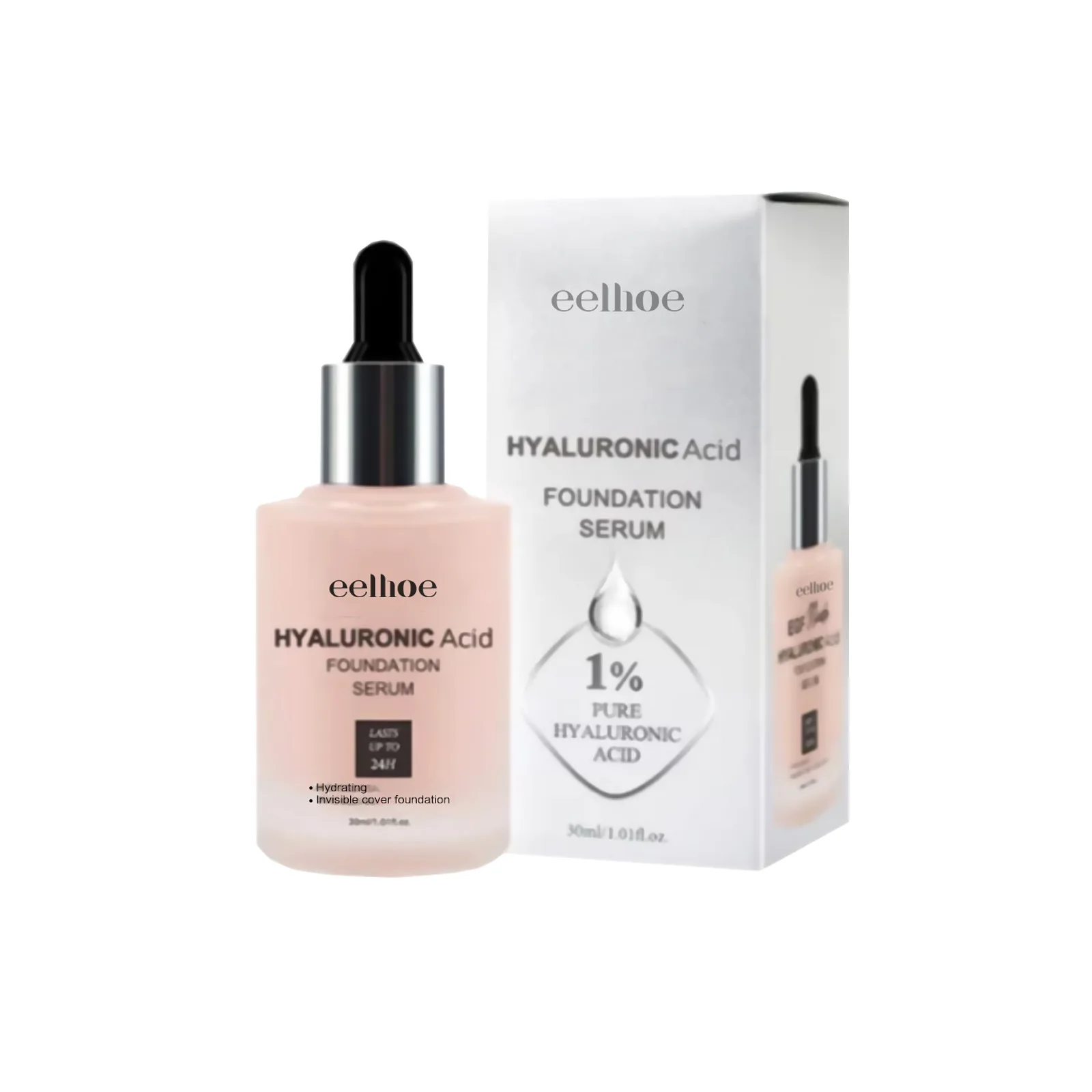 EELHOE Full Coverage Liquid Foundation Hyaluronic Acid Moisturize Base Makeup Waterproof Lasting Matte Concealer Pores Invisible