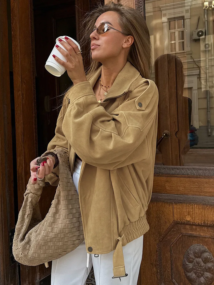 2025秋冬新作 欧風シープスキンレザージャケット - おしゃれなルーズシープスキンレザーレディースコート - ジッパー付き