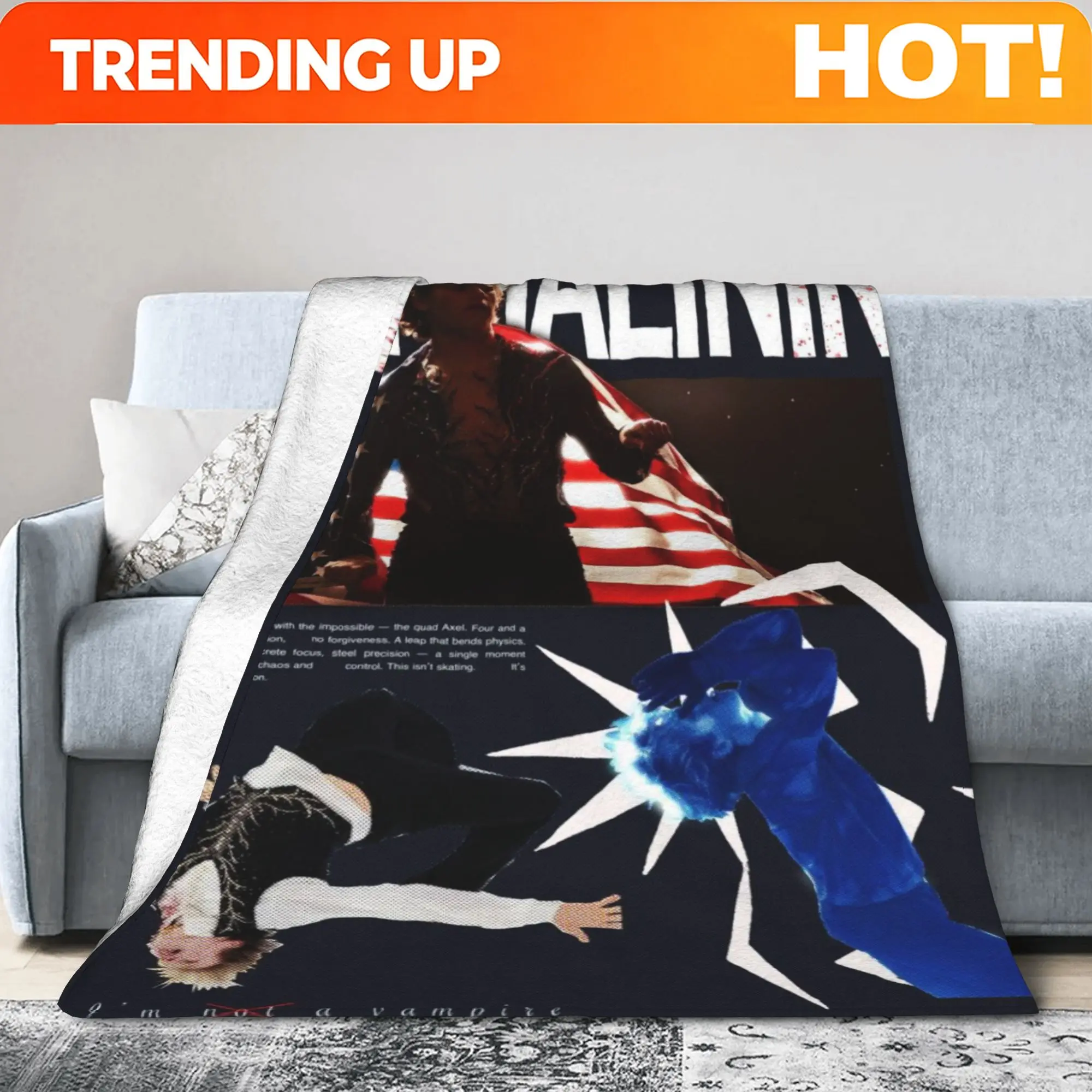 Customize Ilia Malinin Themed Ultra-Soft Flannel, Autumn/Winter Warmth, Bedding, Bedroom, Guest Room, Office, Travel - Machine W