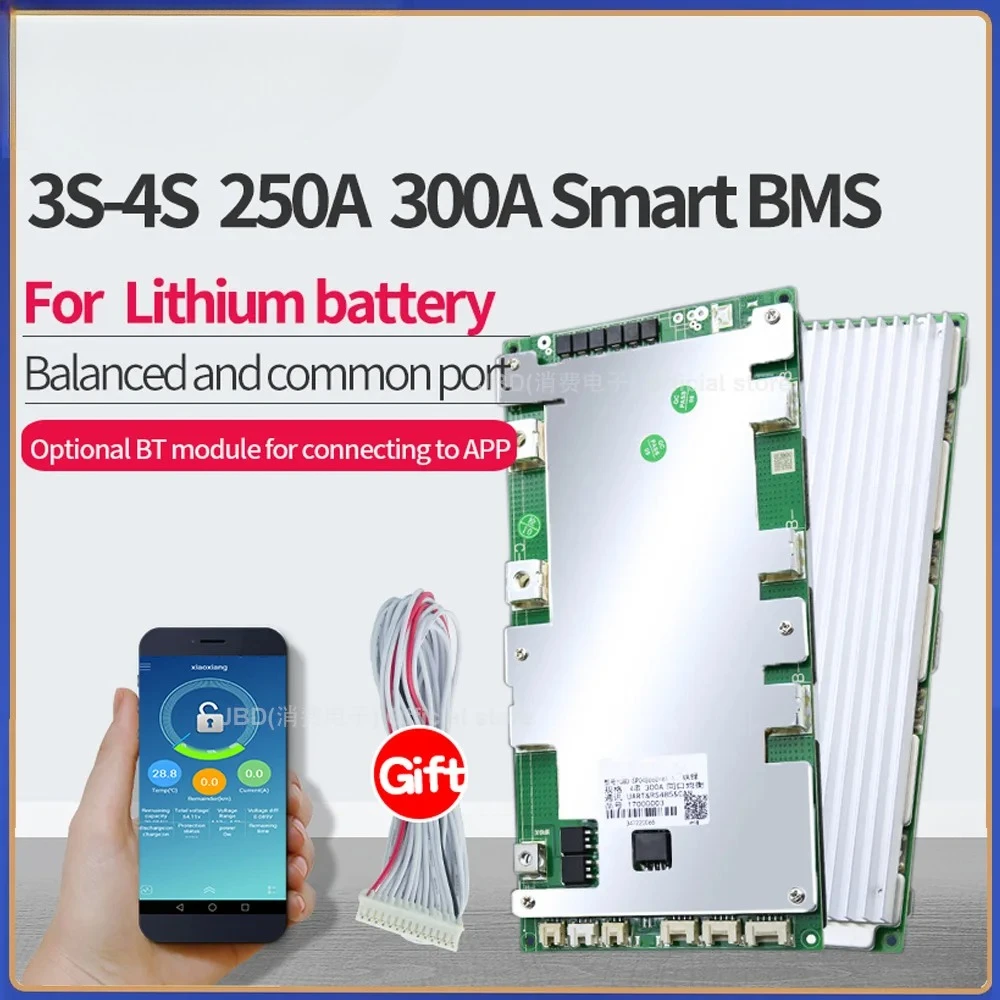 BMS 3S 4S 12V SMART BMS 250A 300A Support Bluetooth APP Software LiFePo4 Lipo Li-ion LiFePo4 Balance RS485 UART CAN Software PCM