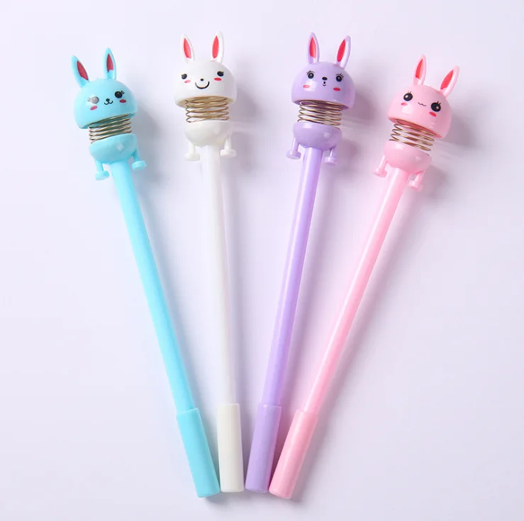 100 Pcs Korean Creative Rabbit Shake Head Doll Neutral Pen Spring Personalized Cartoon Gel Pen Student Water Signature Black