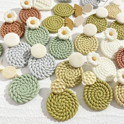 AENSOA Multiple Flower Braided Polymer Clay Drop Earrings for Women Solid Color Sweater Knit Round Earrings Handmade Jewelry