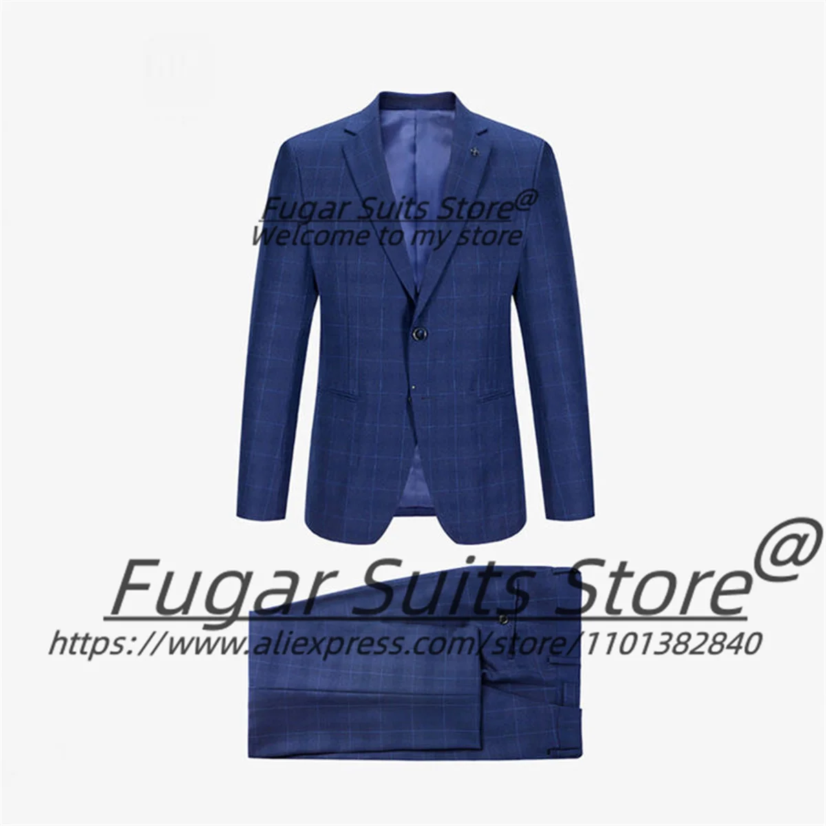 

Business Blue Plaid Men Suits Customized Slim Fit Notched Lapel Groom Wedding Tuxedos 2Pieces Sets Male Prom Blazers Ropa Hombre