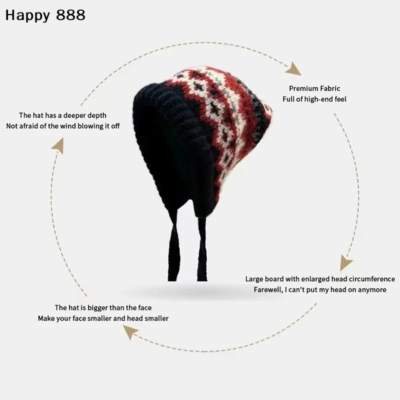Striped Knitted Brimless Wool Hat – Ethnic Retro, Warm & Ear