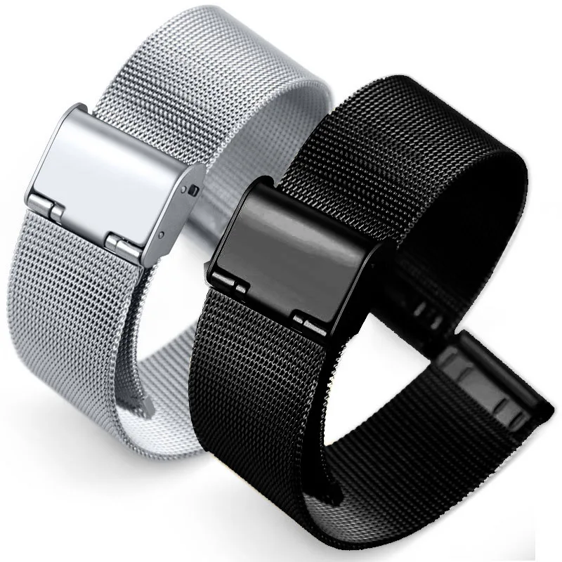Milanese Stainless Steel Watch Strap 14mm 16mm 18mm 20mm 22mm Watch Band 04-line Ultra-thin Single Snap Buckle Strap