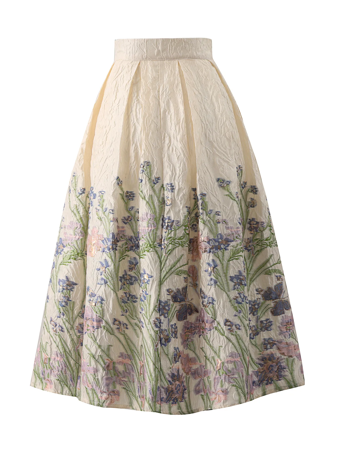 High Quality Vintage Embroidery Jacquard Mid-length A-line Skirt Elegant Spring Autumn High Waist Casual Women Ball Gown Skirts