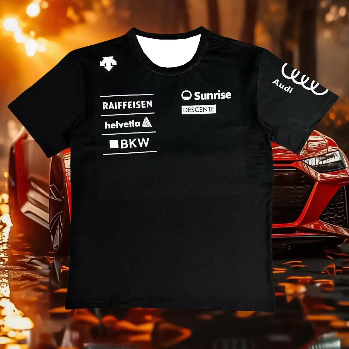 

Audi 25, летняя новая совместная модель Audi с круглым вырезом и короткими рукавами с принтом, дышащая, удобная, быстросохнущая мужская футболка