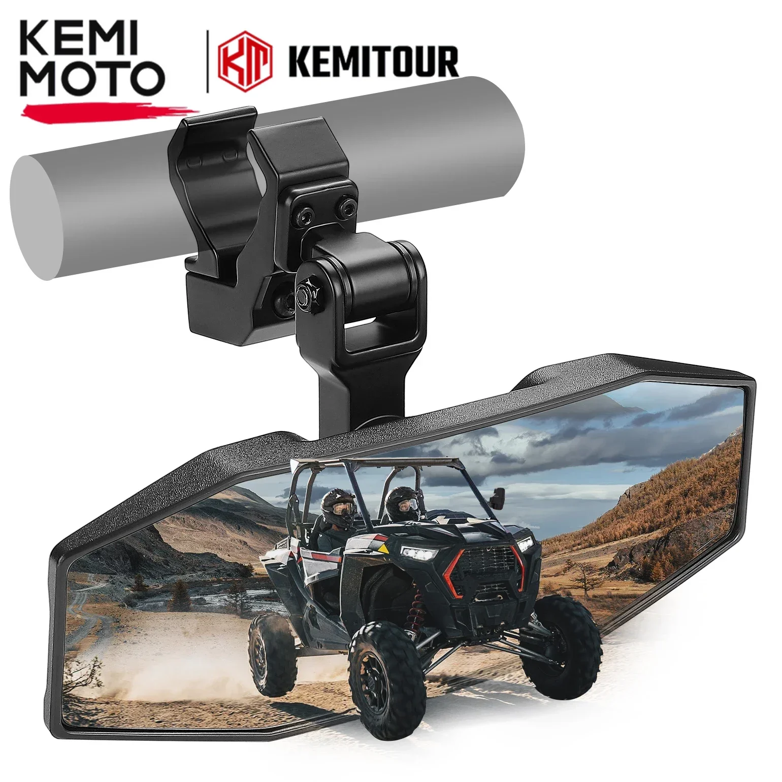 

KEMiMOTO UTV 1.5-2" Center Rearview Mirror Compatible with Polaris RZR Ranger 800 1000 for Can Am Maverick X3 Aluminum Alloy