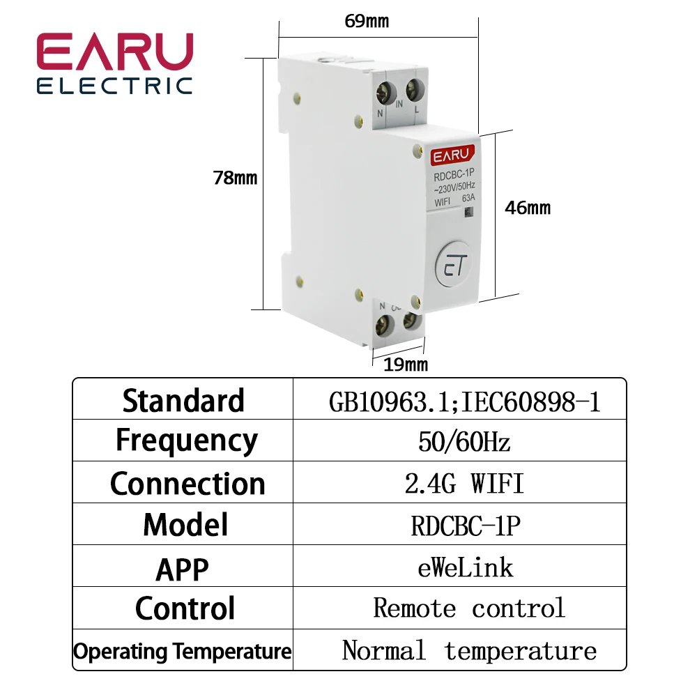 1P Din Rail WIFI 회로 차단기 EWeLink app의 스마트 타이머 스위치 릴레이 원격 제어 Alexa google과 호환되는 스마트 홈