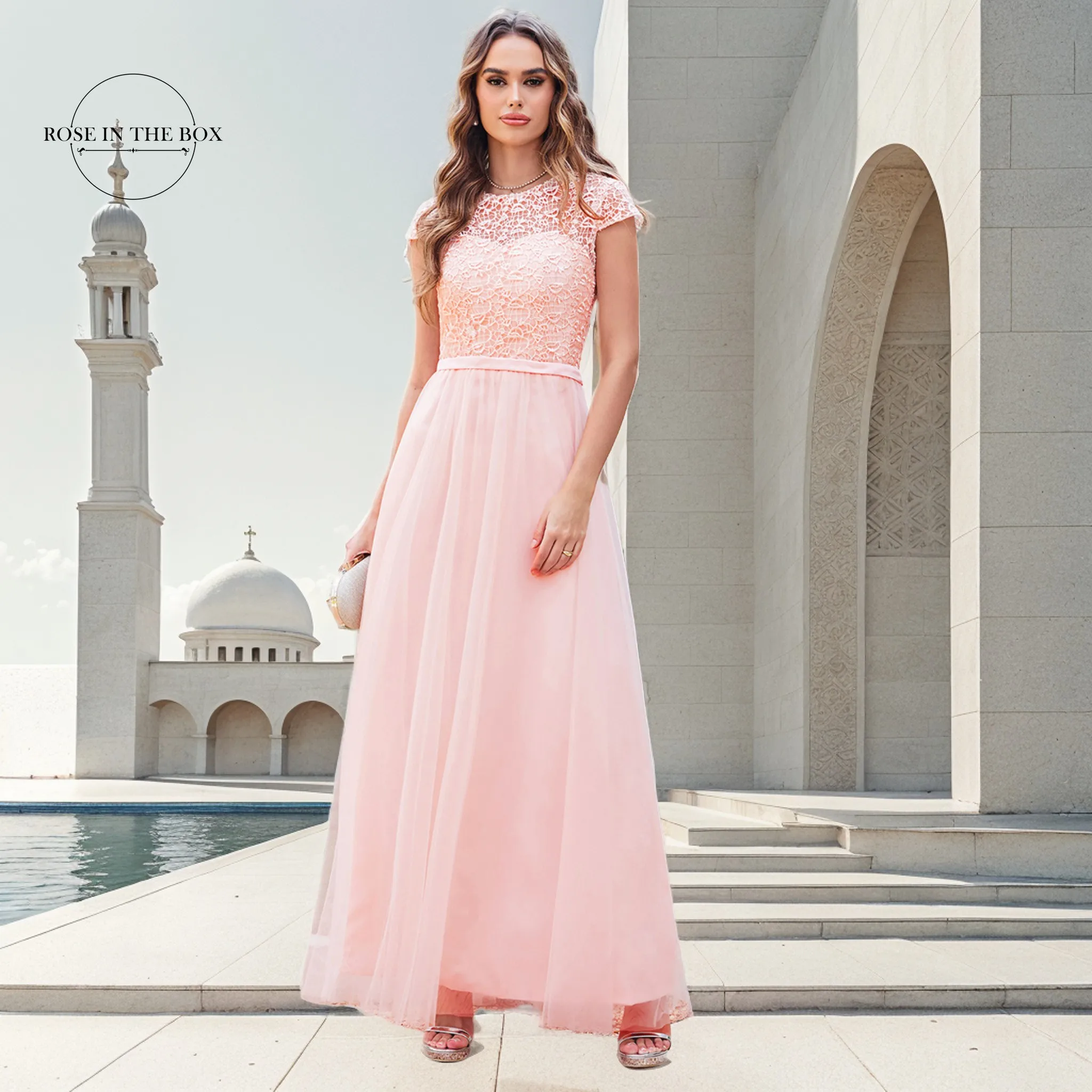 Lace Pearl Pink Long Bridesmaid Dresses For Women 2024 A Line Elegant Formal Evening Gowns Maxi Party Prom Vestido de Festa