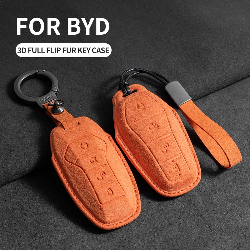 Suede Keyring Car Smart Remote Key Case Cover For BYD Tang EV600 Han EV Yuan Atto3 Song PLUS Pro MAX DMI Qin Dolphin Accessories image 3