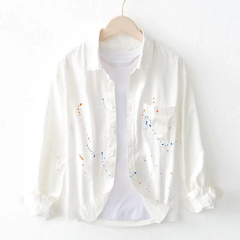 

Men's Long Sleeve Floral Shirt Painted Color Jacket Casual Pocket Design Iron-Free Thin Material Comfortable Daily Wear
