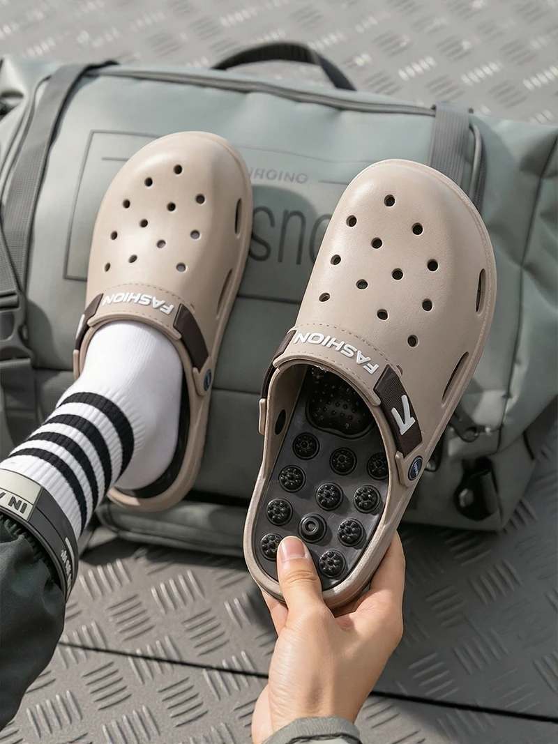 

Men's Summer 2026 New Hole Shoe Slippers Full Foot Massage Beach Sandals Anti-Slip Two-Way Wear EVA Material Breathable Thick...
